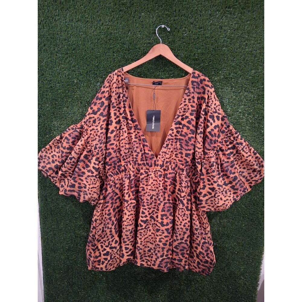 Sz 24 PrettyLittleThing Rust Leopard Print Mini Dress